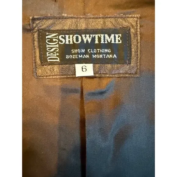 Showtime Design Leather Western Show Vest Brown with Blue/Silver Bling - Size 6